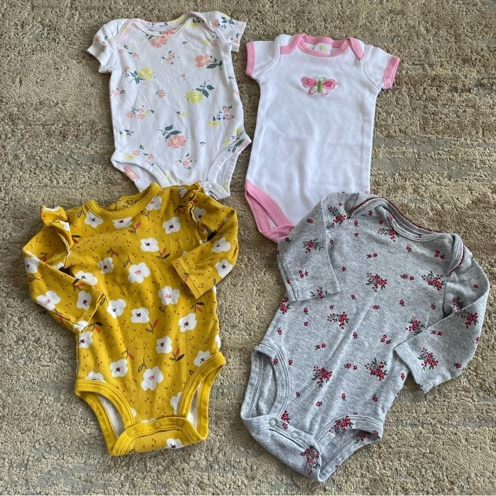 Carter’s 3 Month Baby Girl Bundle of Onesies Floral Cotton Snap Closure